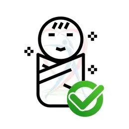 arte com um bebê embalado, com um ícone verde de check